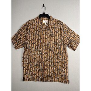 Bluewater Wear Shirt Mens XL Brown Nautical Fish Print Short Sleeve Made USA